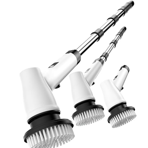 Cordless Electric Spin Scrubber for Bathroom Cleaning - 7 Replaceable Brush Heads with Extension Handle