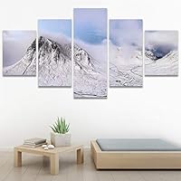 SIGNWIN 5 Panel Canvas Wall Art Snow Mountain for Home Decorations Ready to Hang - 60