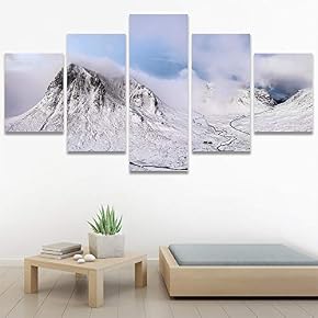 SIGNWIN 5 Panel Canvas Wall Art Snow Mountain...