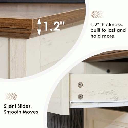 Image of HOMMPA 24'' Farmhouse Nightstand with Charging Station, Bedside Tables with AC Outlets & USB Port, 3 Drawers Side Table End Table Dresser, Rustic Wood Night Stand for Bedroom, Rustic White