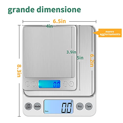 KUBEI grande dimensione 5kg/0.1g Bilancia digitale da cucina, Bilance Alimenti in acciaio inossidabile Tavolo di pesatura, USB Ricaricabile pesa in grammi e once