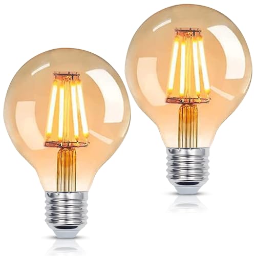 YUNRRD Vintage Light Bulb E27 Screw LED Edison Bulb,4W(40W Equilavent) G80 E27 Edison Screw Light Bulbs,Warm White 2700K ES LED Filament Bulbs,Antique Style Retro Amber Glass,400LM,Pack of 2