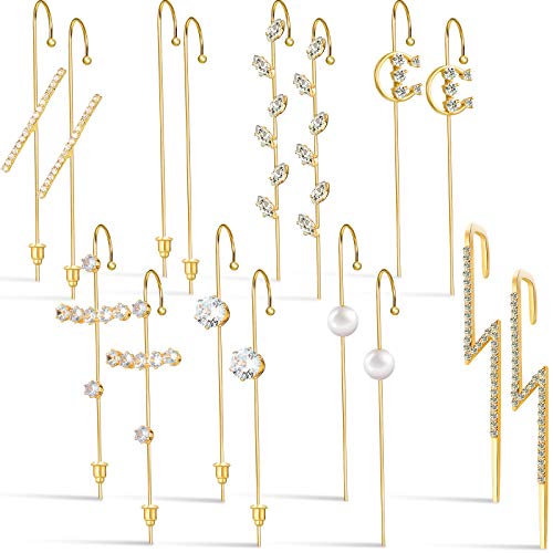 16 Pieces Ear Cuff Crawler Hook Earrings Set Pierced Earrings Assorted Ear Climber Crawler Hook Earrings for Women (Gold)
