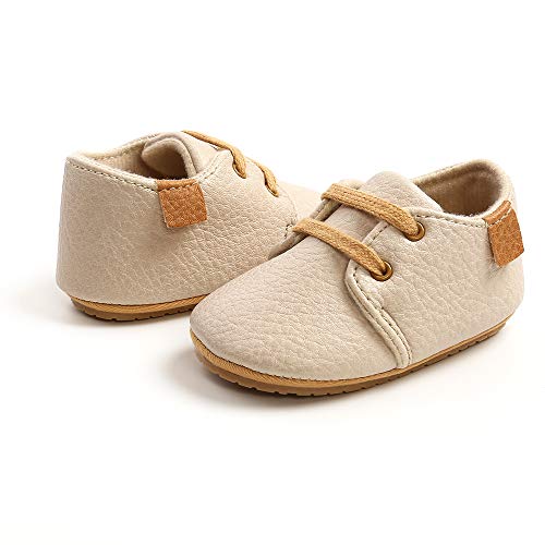 Baby Hausschuhe Jungen Krabbelschuhe Kleinkind Lederschuhe Babyhausschuhe Rutschfesten Wildledersohlen Weicher Leder Lernlaufschuhe 0-18 Monate (12 ~ 18 Monate, Aprikose)