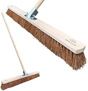 Newman and Cole 36 Wide Broom Indoor or Outdoor, Extra-Large Heavy Duty Broom Sweeping Brush for Warehouse Floors and Large Flat Surfaces (36 Natural Coco Soft Bristle Broom Complete with Handle)
