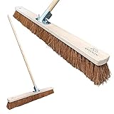 Newman and Cole 36” Wide Broom Indoor or Outdoor, Extra-Large Heavy Duty Broom Sweeping Brush for Warehouse Floors and Large Flat Surfaces (36” Natural Coco Soft Bristle Broom Complete with Handle)…