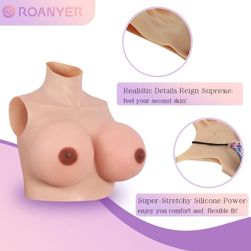 Image of ROANYER Inflatable Silicone Breast Forms,Realistic Fake Boobs, DHZ Cup Breastplate for Crossdresser, Transgender, Drag Queen