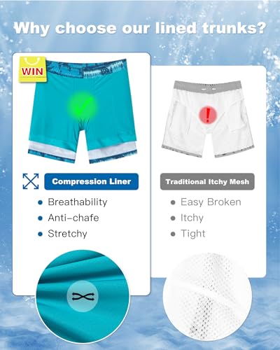 Image of SURF CUZ Mens Swim Trunks with Compression Liner Swim Shorts 7 inch Swimming Trunks Stretch 7 Inch Swim Suits Quick Dry