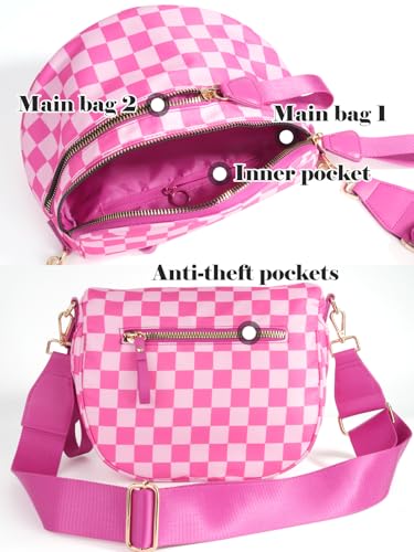 Image of Black and White Checkered Crossbody Bag Bum Bag for Women,Spacious Checkered Purse Fanny Packs Belt Bag