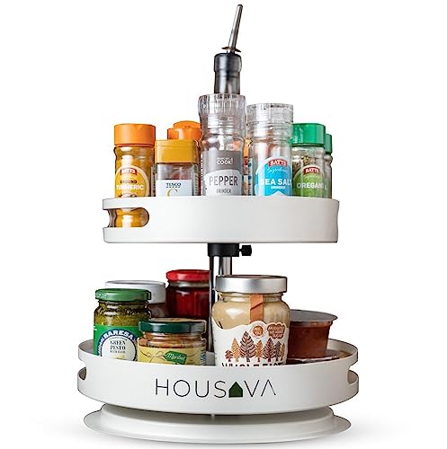 Housava Adjustable White Metal Lazy Susan Kitchen Storage & Organisation Cupboard Storage Rack Turntable Lazy Susan Cupboard Organiser Lazy Susan Turn