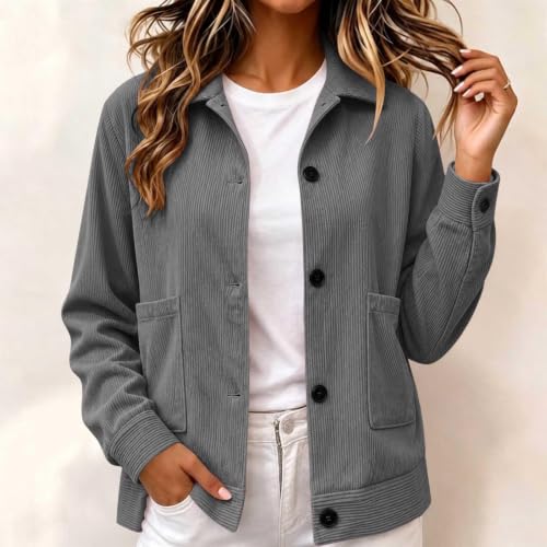 Corduroy Jacket Women Button Down Casual Collared Shirt Cropped Shacket - image 2