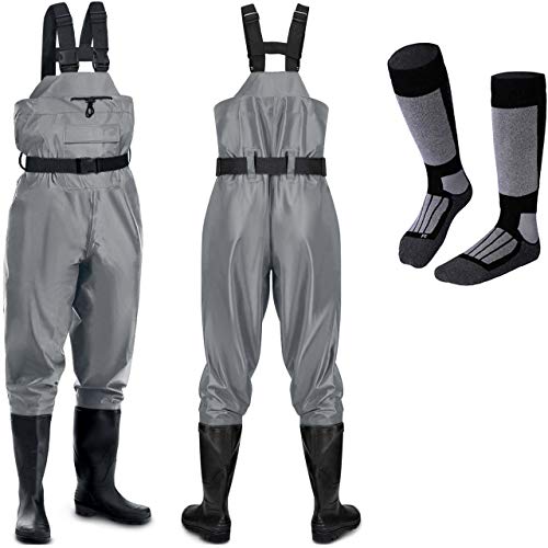 smartpeas Vadeadores Impermeables y Transpirables con Botas y Rodilleras de Neopreno Pantalones de Pesca/Pantalones de Pesca/Pantalones de Estanque para Hombres 1 par de Calcetines térmicos Cover