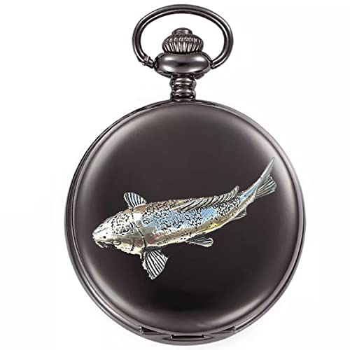 Montre de poche F28 carpes koï au fini noir poli fabriqué à Sheffield