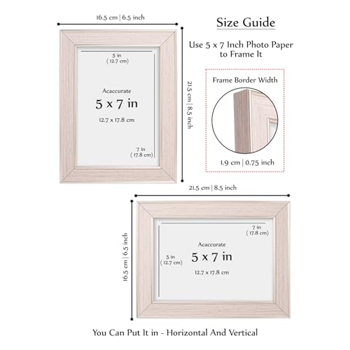 Image of GOLDEN PEACOCK Set of 2 Antique Light Wood Tone 5x7 Inch Photo Frames with Gold Trim | Elegant Wall & Tabletop Picture Frame for Home Decor and Gifting