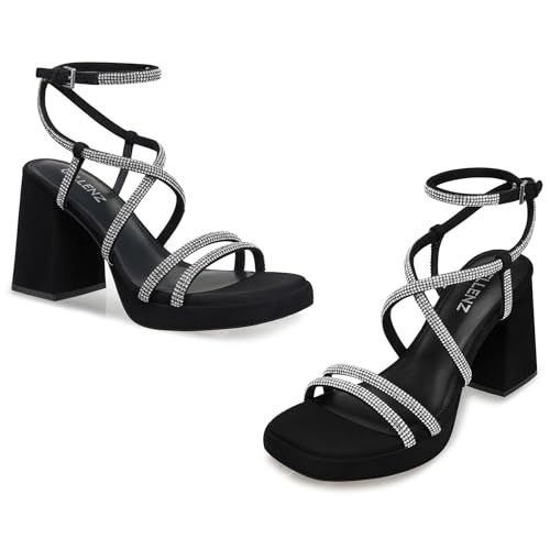 Image of CELLENZ Women Chunky Platform Heels: 3.9 Inch High Heel Prom, Wedding, Party, Square Open Toe Heeled Sandals, Strappy Comfortable Sexy Dressy Heels