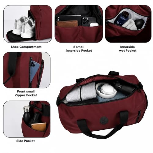 Image of Storite Travel Duffel Bag for Women & Men, Water-Resistant Nylon Weekender Bag with Adjustable Shoulder Strap, Lightweight Overnight Luggage Bag for Travel, Sports & Daily Use (Red Front Zip)