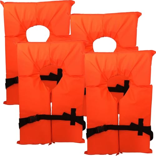 4 Pack Coast Guard Approved Life Jackets. High Visibility Color Type II Keyhole Life Vest in Classic May West Style. Compliance Flotation Device