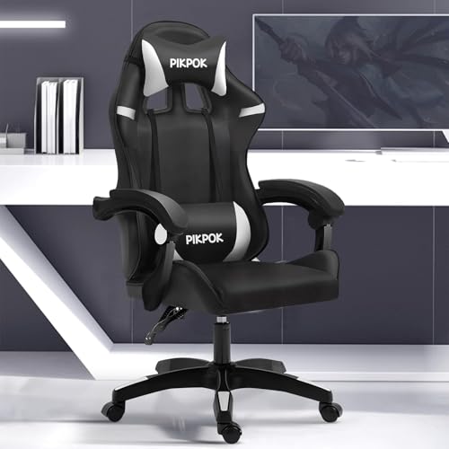 [GAMXTRM]ゲーミングチェア 135° リクライニング 高級PUレザー 調節可能 ランバーサポート オフィスチェア デスクチェア パソコン ゲーム用 家庭用 在宅勤務用(黑と白)