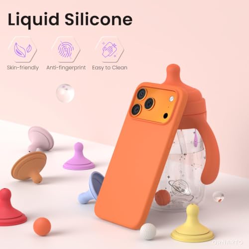 Image of ORNARTO Compatible with iPhone 17 Pro Max Case 6.9 inch, Slim Liquid Silicone 3 Layers Soft Gel Rubber Shockproof Protective Cover with Anti-Scratch Microfiber Lining-Dusty Orange