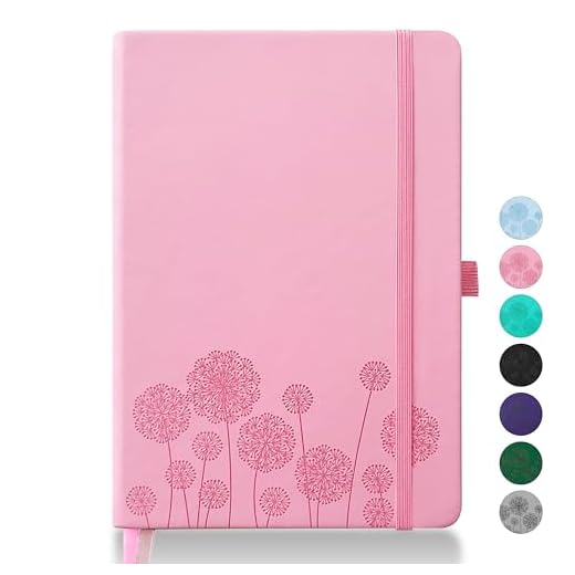 Qefuna Notebook Journal for Women,A5 Hardcover Leather Journaling Notebooks for Work,200 Pages Travel Journal for Women Men with Pen Holder and Ribbon,5.78"×8.34"(Pink)