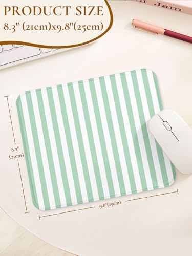 Image of Square Cute Striped Mouse Pad with Stitched Edge, Premium Waterproof Cloth Aesthetic Small Stripe Mouse Mat, Non-Slip Rubber Base Funny Mousepad Desk Accessories,Striped Green White