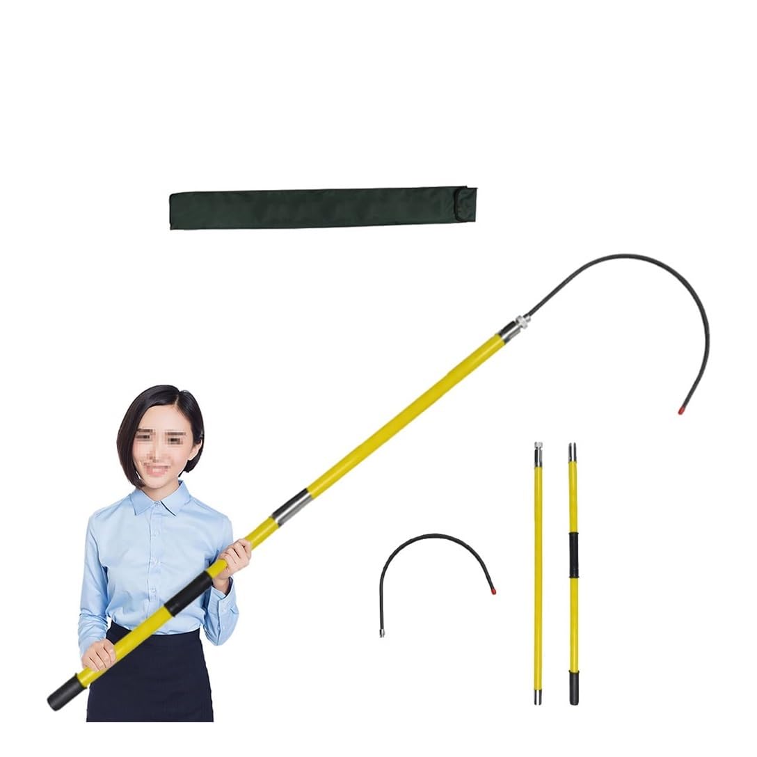 MSHGSKU High Voltage Insulated Fiberglass Rescue Hook with Canvas Bag - 2.0m (6.6ft) Anti-Electrocution Hotstick for Electricians - Yellow Safety Tool