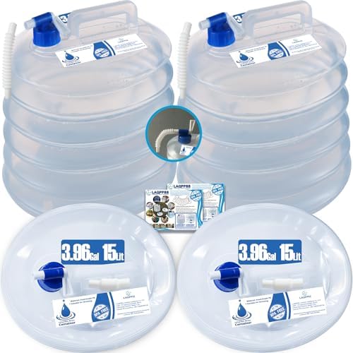 2 Pack - 2.64/3.96 Gallon Premium Collapsible Water Containers: Large Capacity Food - Grade LDPE, BPA - Free, ultimate for Camping & Hiking. with a Patented Leak - Proof Faucet Design