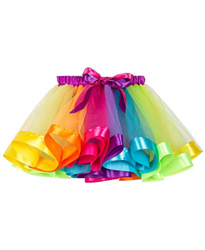 Image of Kid Girl I Love 80s T-Shirt 1980s Star Sequin Tutu Skirt with Neon Necklace Bow Headband Hair Clip Set (10 /12, Style 2-Rainbow)