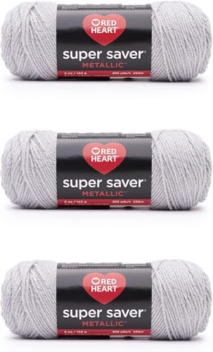 Image of Red Heart Super Saver Metallic Light Gray Yarn of 5oz /142g - Acrylic - 4 Medium (Worsted) - 255 Yards - Knitting /Crochet (Pack of 24)