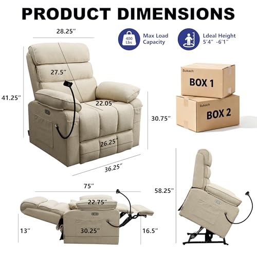 Image of Dual Motor Power Lift Recliner Chair, Medium-Wide, White Fabric