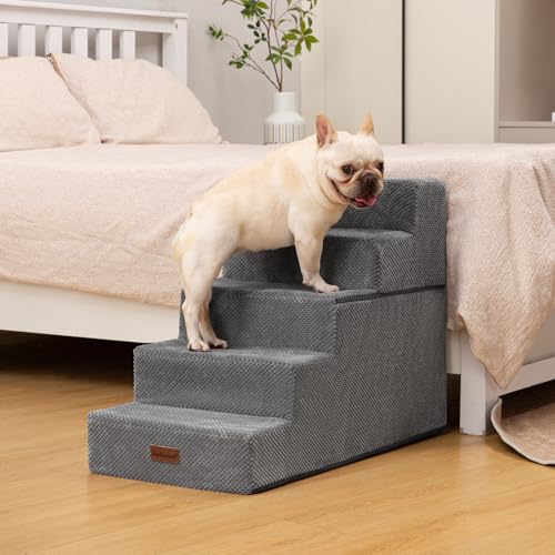 Image of Aodisman Dog Stairs for High Beds 22.6 inch H, 5-Step Pet Steps for Small Dogs | Indoor Non-Slip Pet Stairs with Carry Handle for Puppies, Senior Cats & Short-Legged Dogs to Reach High Beds & Window Sills