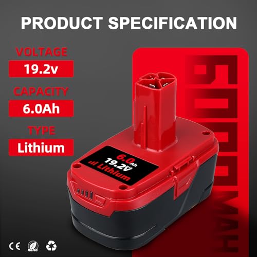 2-Pack 19.2V 6000mAh Lithium-ion C-3 Battery for Craftsman 19.2 Volt