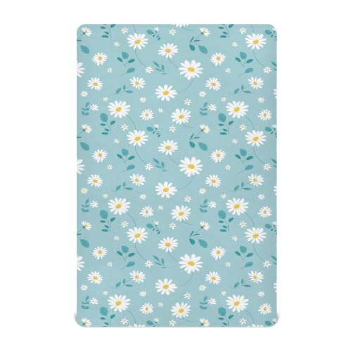 Image of Crib Sheet Breathable Soft Crib Mattress Sheet for Baby Toddler Boys Girls Fitted Pack n Play Crib Sheet Fit Standard Crib Mattress 52 x 28 Inch Simple Blue Daisy
