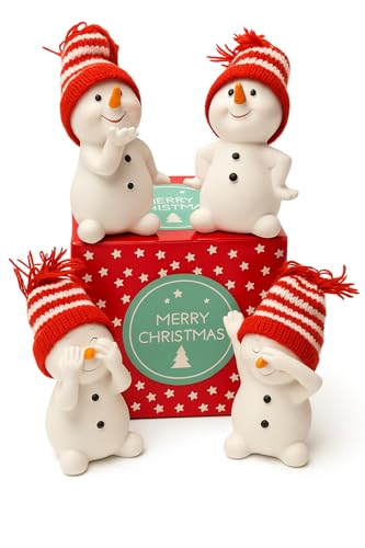khevga Figuras Decorativas navideñas, muñeco de Nieve, 4 Unidades, Aprox. 6 x 6 x 11 cm (Rojo)