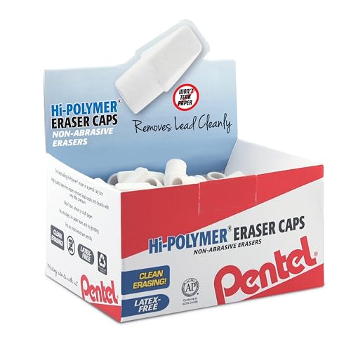 Pentel Hi-Polymer Eraser Caps, White Eraser, Box Of 144 Eraser Caps (Zeh-02)