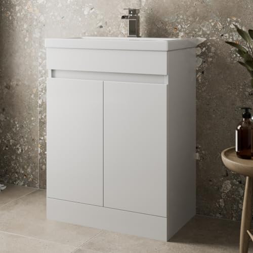 Artis 600mm Bathroom Vanity Unit With Wash Basin Ceramic Sink Single Tap Hole 2 Double Door Cloakroom Storage Furniture Under Basin Cabinet Soft Close Freestanding Cabinets White Gloss