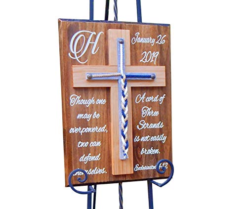 A cord of Three Strands, Wood Cross, Unity Braids Sign, Rustic Wedding Ideas, Wall Decor 20 T X 14 W