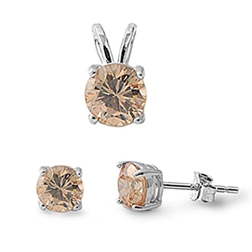 Oxford Diamond Co Simulated Gemstone .925 Sterling Silver Earrings and Pendant Set (Champagne Cubic Zirconia)