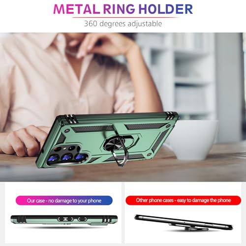 Image of for Samsung Galaxy S24 Ultra Case with Screen Protector, Military Grade Rugged Shockproof Heavy Duty S24 Ultra 5G Protective Cover for Samsung S24 Ultra Magnetic Ring Kickstand Phone Case (Green)