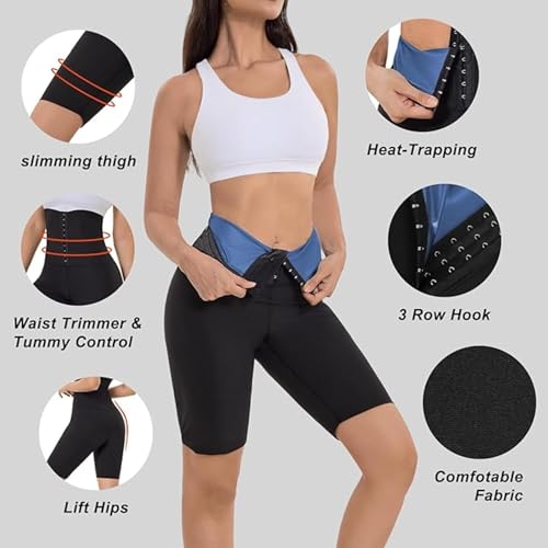 Image of GVV Sauna Sweat Shorts Pants for Women Compression Shapewear Body Shaper Tummy Control Thigh Slimming High Waist Workout Gym Exercise Yoga Thermo Trainer