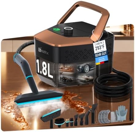 16-IN-1 Dampfreiniger Handgerät【2500 W Motor – 9S-Schnellaufheizung】 | 100 % Umweltfreundlich[Mit Verlängerungsrohr – ideal für enge Ecken] 1,8L-Wassertank, für alle Einsatzorte ge
