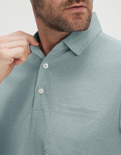 M MAELREG Golf Shirts Short Sleeve Casual Heather Performance Sports Stretch Casual UPF Designed Mens Polo Shirts Grey Blue — view 5