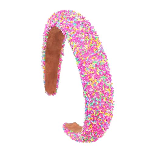Totelux Sprinkle Candy Headband Rainbow Padded Wide Hair Bands Glitter Confetti Donut Hair Accessories for Women Birthday Party Supplies