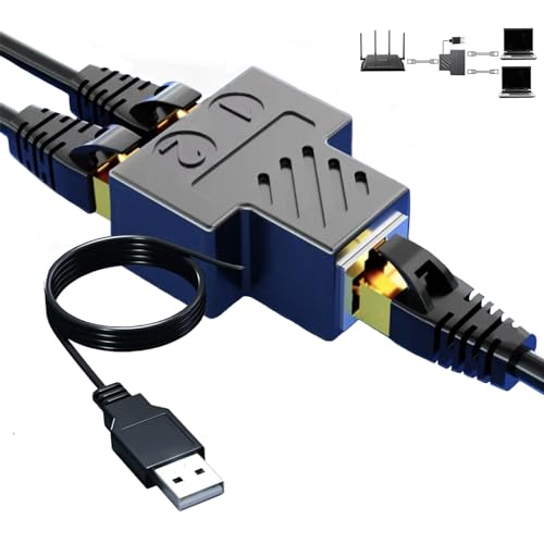 Aoiutrn Adaptateur répartiteur RJ45 1 vers 2 ports USB vers RJ45 réseau 8P8C Extender Plug LAN Interface Ethernet Socket Connecteur pour Cat5e, Cat6, Cat7,...
