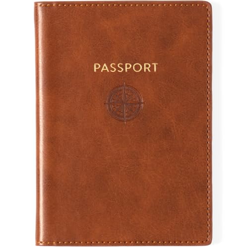 Eccolo Passport Cover Case - Premium Faux Leather, Compass Design, 5.5x4 inches, Lightweight Travel Essential with Boarding Pass Holder Flap - Chic & Stylish Gift for Travelers
