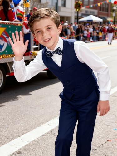 Image of Boys Formal Suit Vest and Pants Set 6 Pieces Suits for Boy Wedding Ring Bearer Outfit for Kids Tuxedo