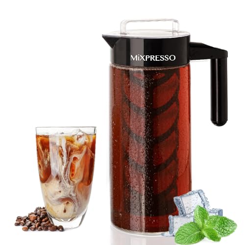 Mixpresso Cold Brew Coffee Maker, 44 Oz Glass Cold Brew Pitcher with Filter
