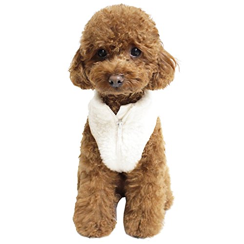 Ola Mari Pet Dog's Sweater Jacket Super Soft Warm Fleece Zip Up Unisex Vest for Dogs Pets, 1XL, Ivory