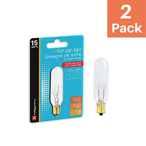 15W Incandescent Exit Sign And Himalayan Salt Lamp Light Bulb, T6, E12 Candelabra Base, Dimmable, 145V, (2 Pack) #TOP1