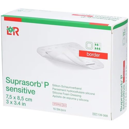 Sensitive border silikonowy opatrunek piankowy, 7,5 x 8,5 cm z super chłonnym rdzeniem ssącym, sterylny, pojedynczo uszczelniony, 10 sztuk